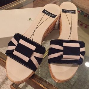 Kate Spade Black/ivory stripe Cancun wedge!